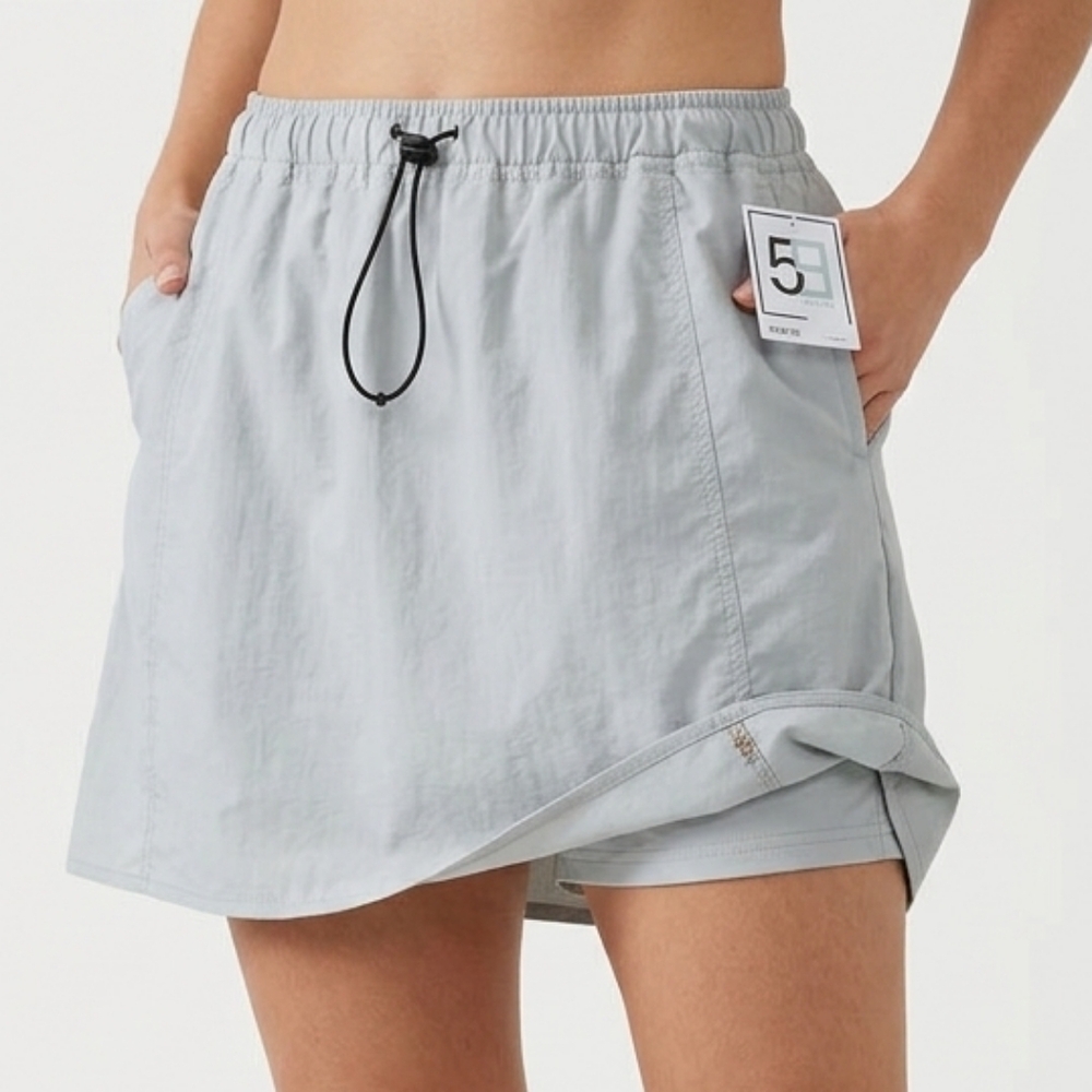 NWT 59 Style Nylon Mini Skort Light Blue Gray Elastic Drawstring Waist XL